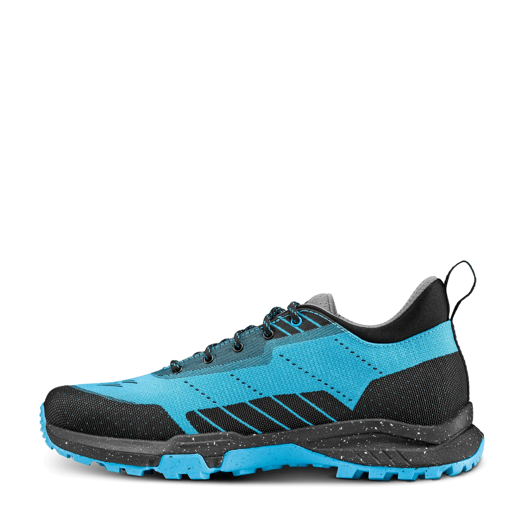 Blue and black athletic shoe on a transparent background
