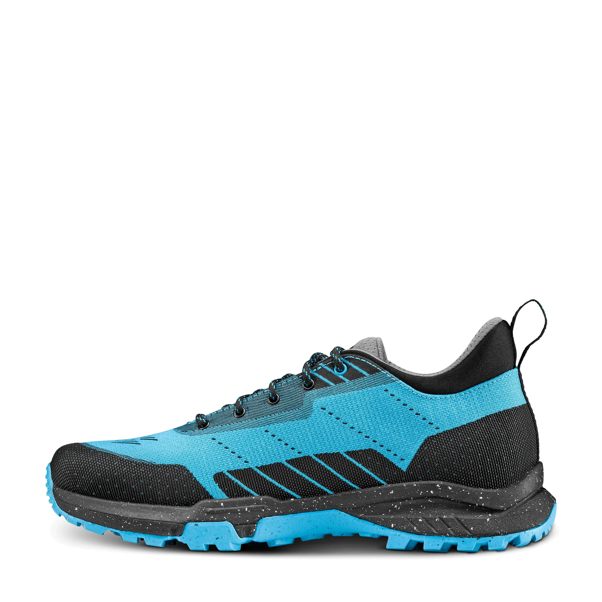 Blue and black athletic shoe on a transparent background