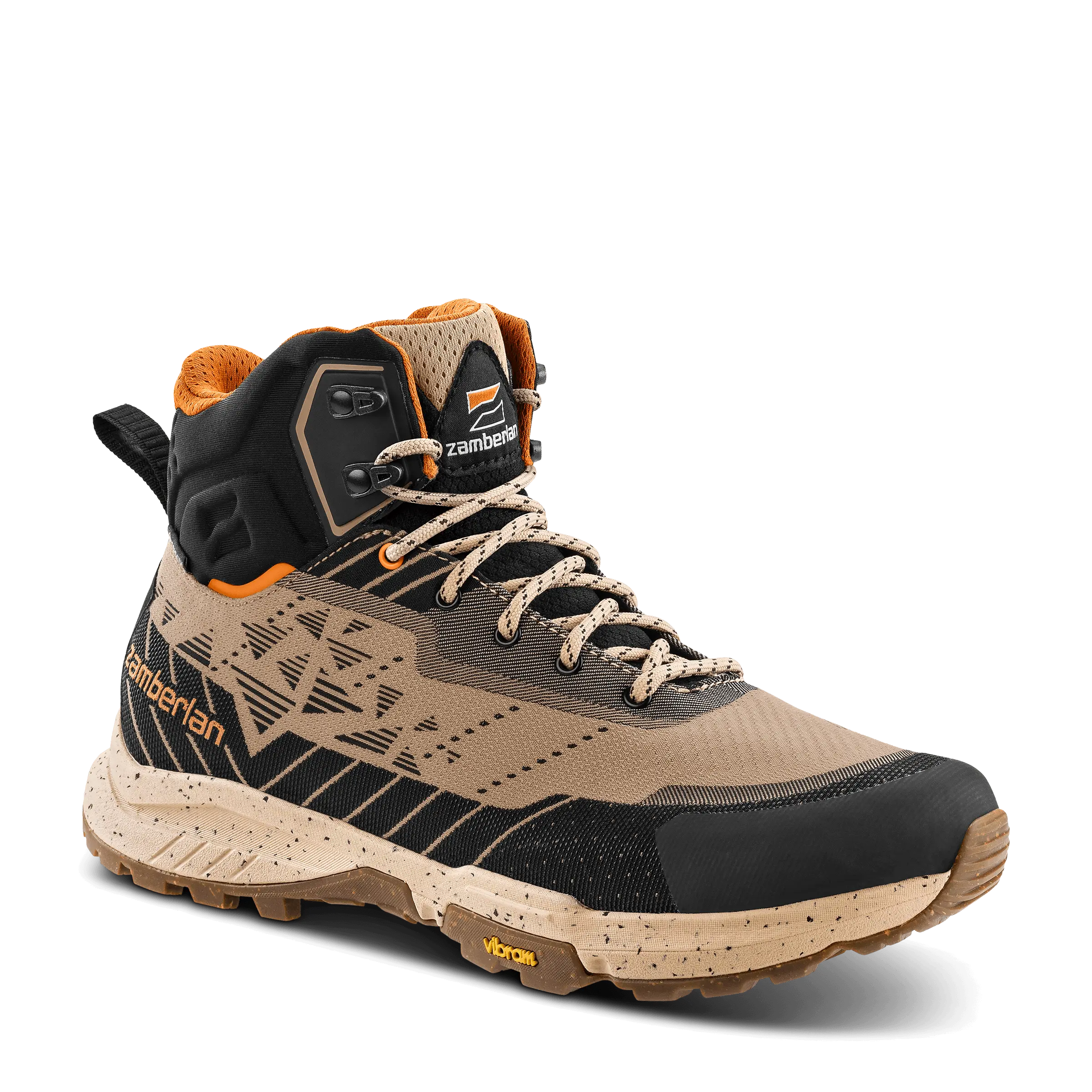 Hiking boot with black and brown design on a transparent background