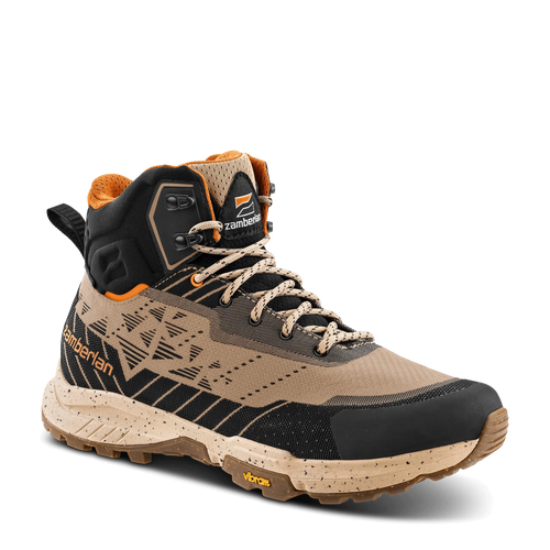Hiking boot with black and brown design on a transparent background