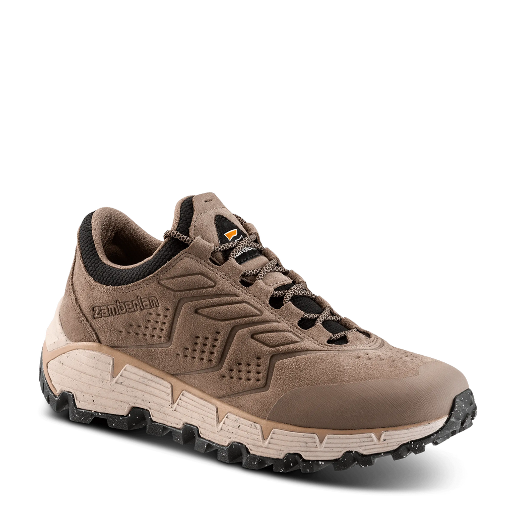 Brown hiking shoe with black accents on a transparent background