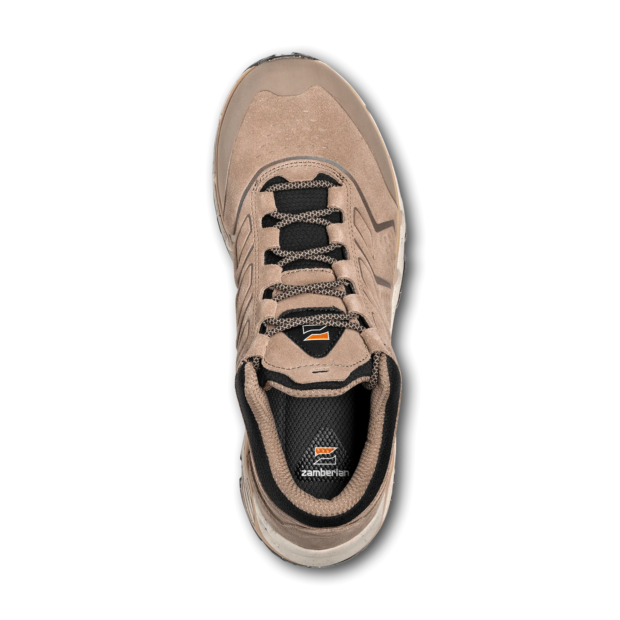 Tan and black sneaker on a white background