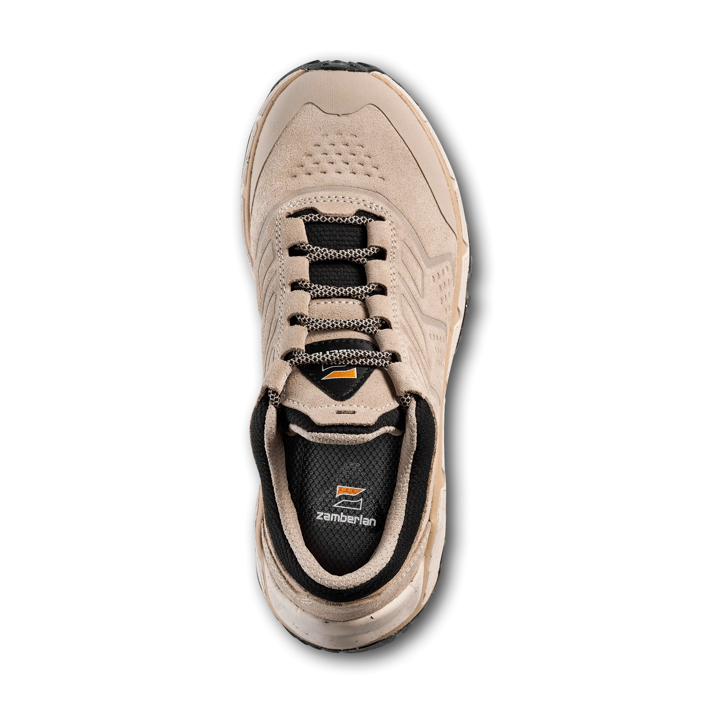 Beige sneaker with black accents on a transparent background