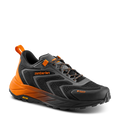 Black and orange running shoe with 'Zamberlan' branding on a black background