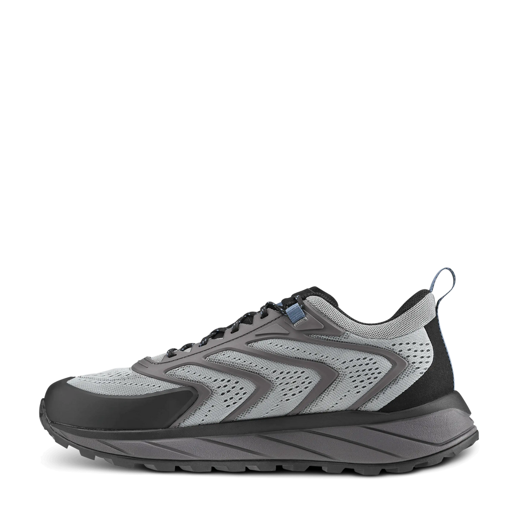 Gray and black athletic shoe on a transparent background