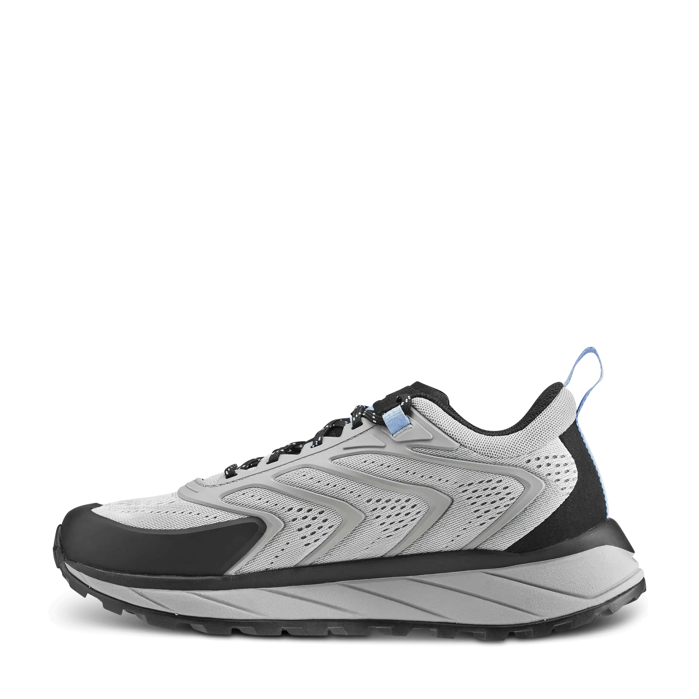Gray and black athletic shoe on a transparent background