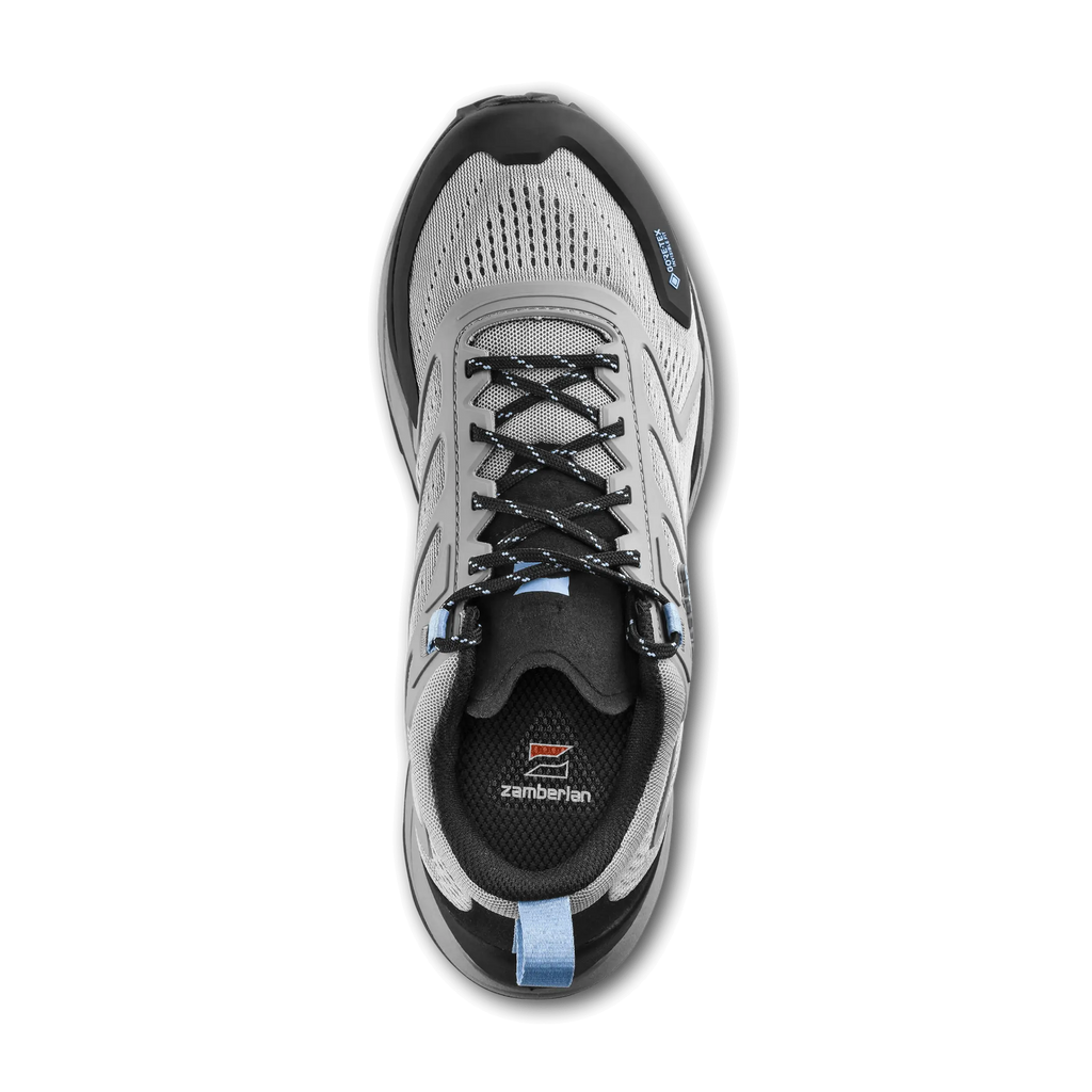 Gray and black athletic shoe on a white background