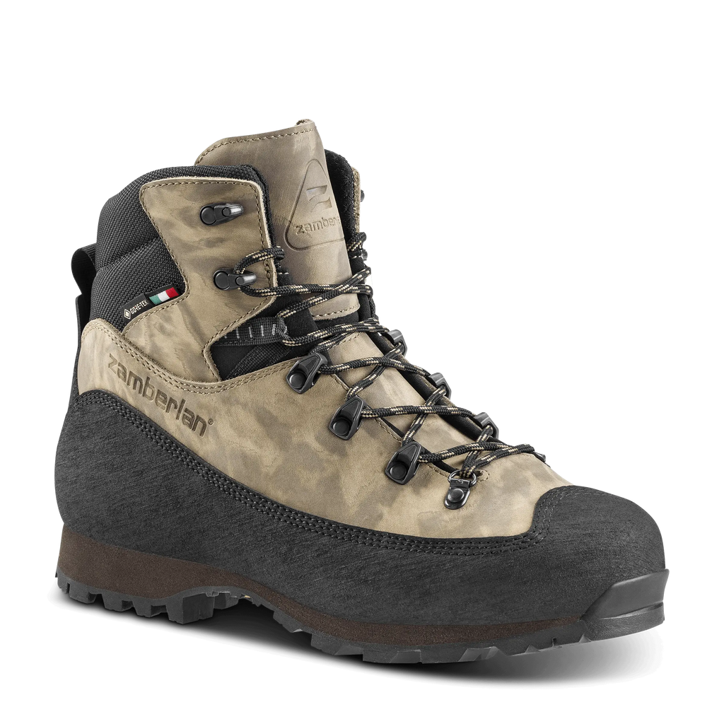 Hiking boot with brand logo on a white background