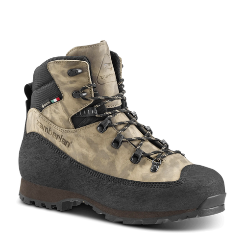 Hiking boot with brand logo on a white background