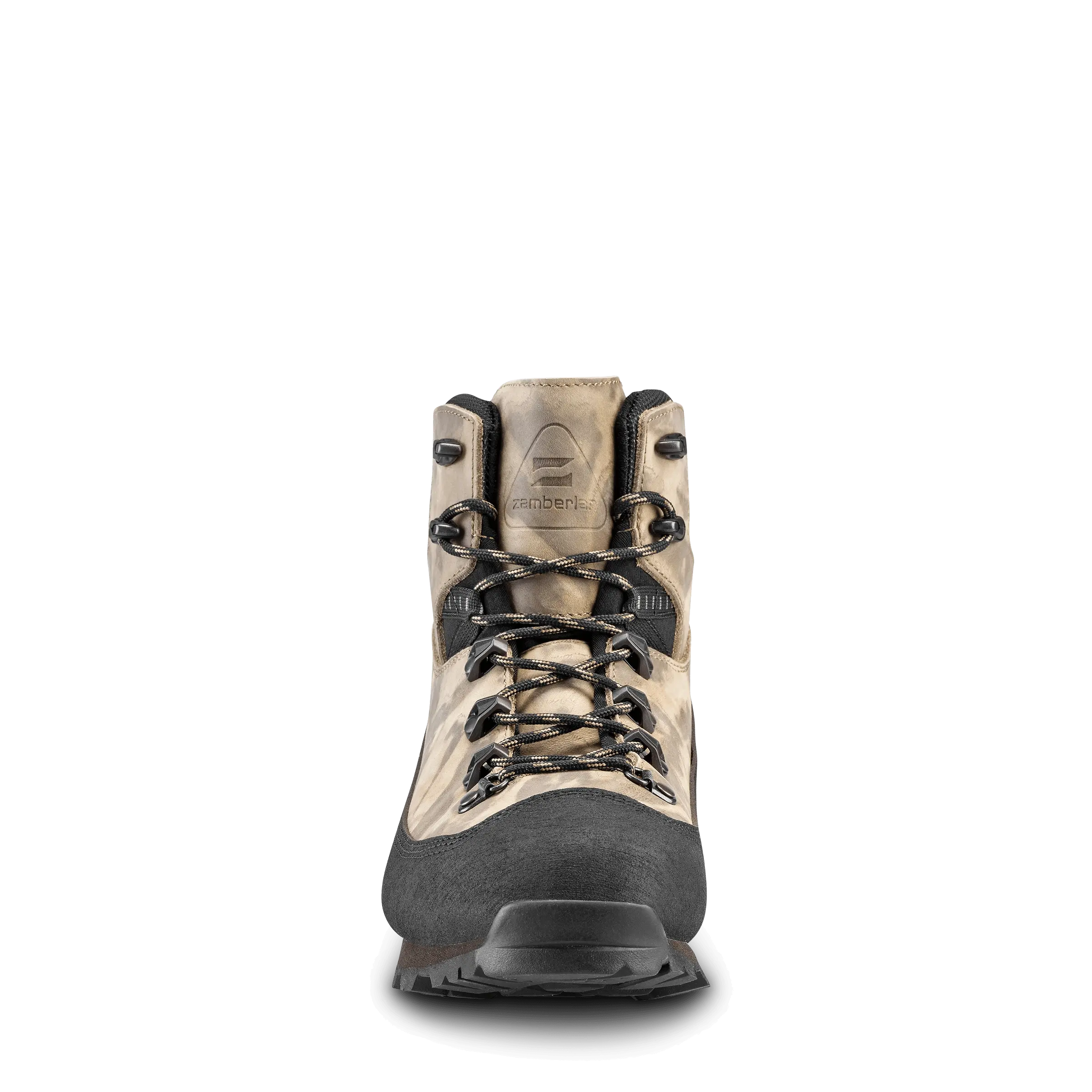 Hiking boot with laces on a black background