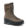 Brown hiking boot with black sole on a white background