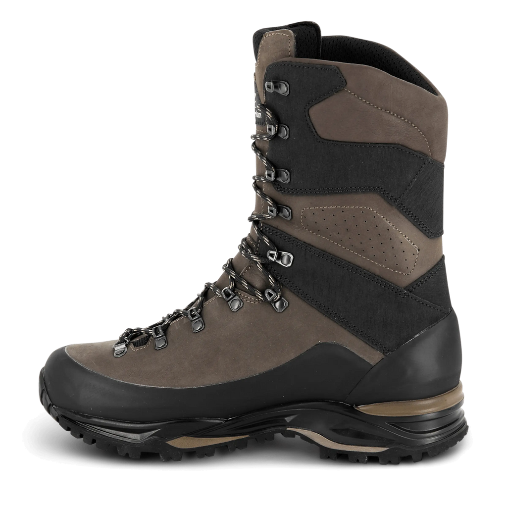 Brown and black hiking boot on a transparent background