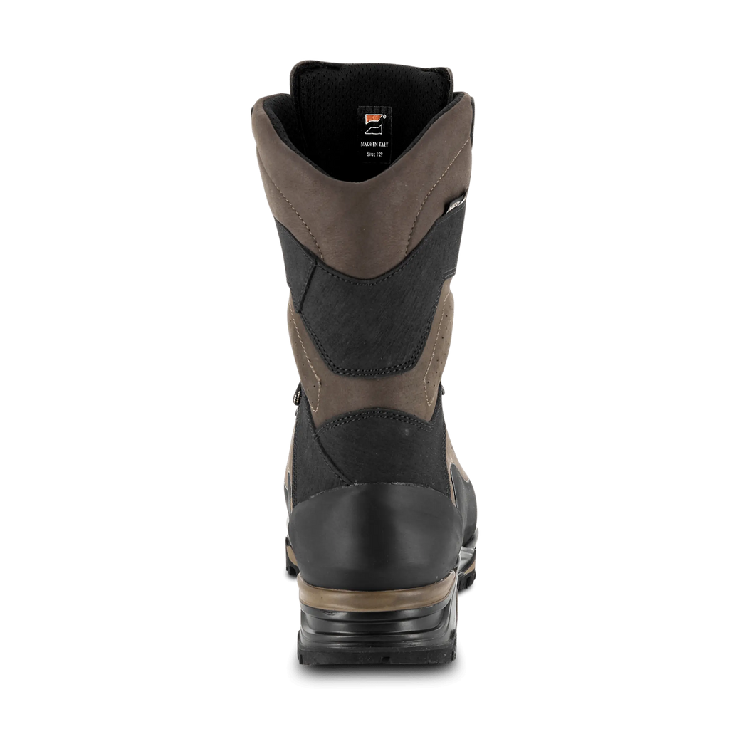 Black and brown boot on a white background