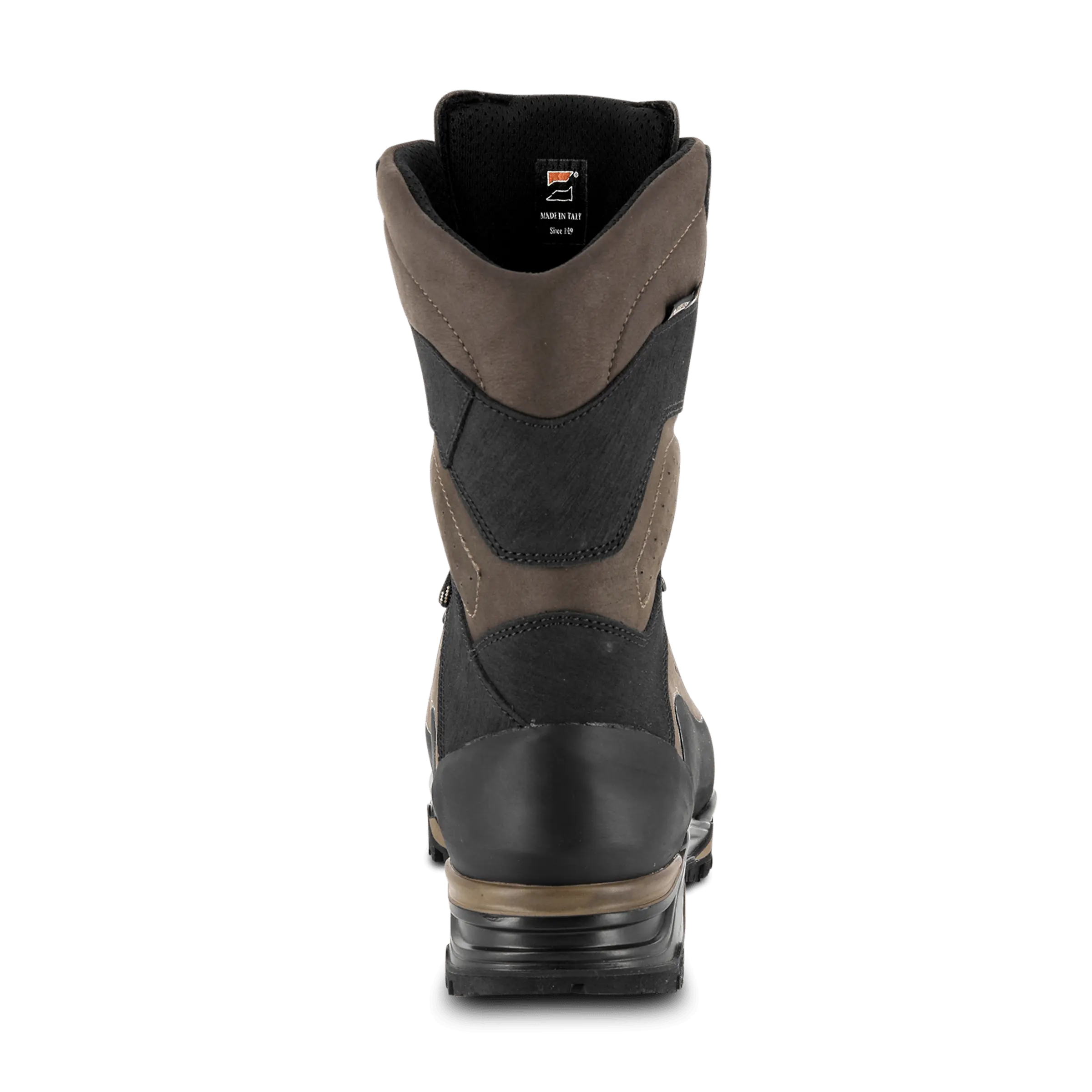 Black and brown boot on a white background