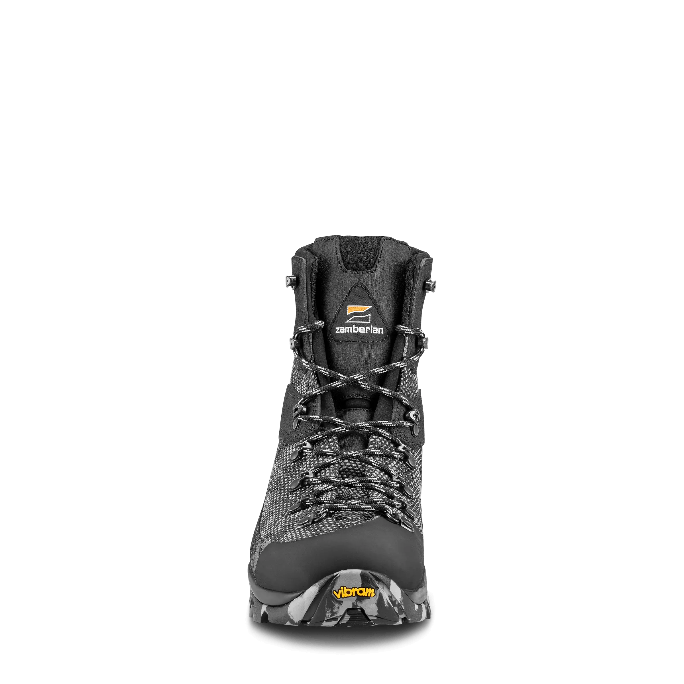 Black hiking boot with visible brand logo on a white background