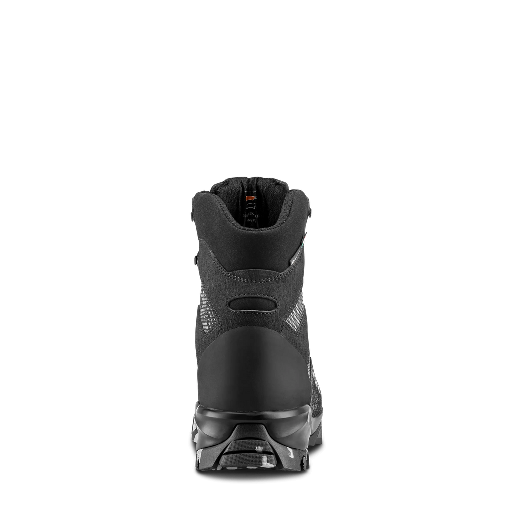 Black hiking boot on a white background