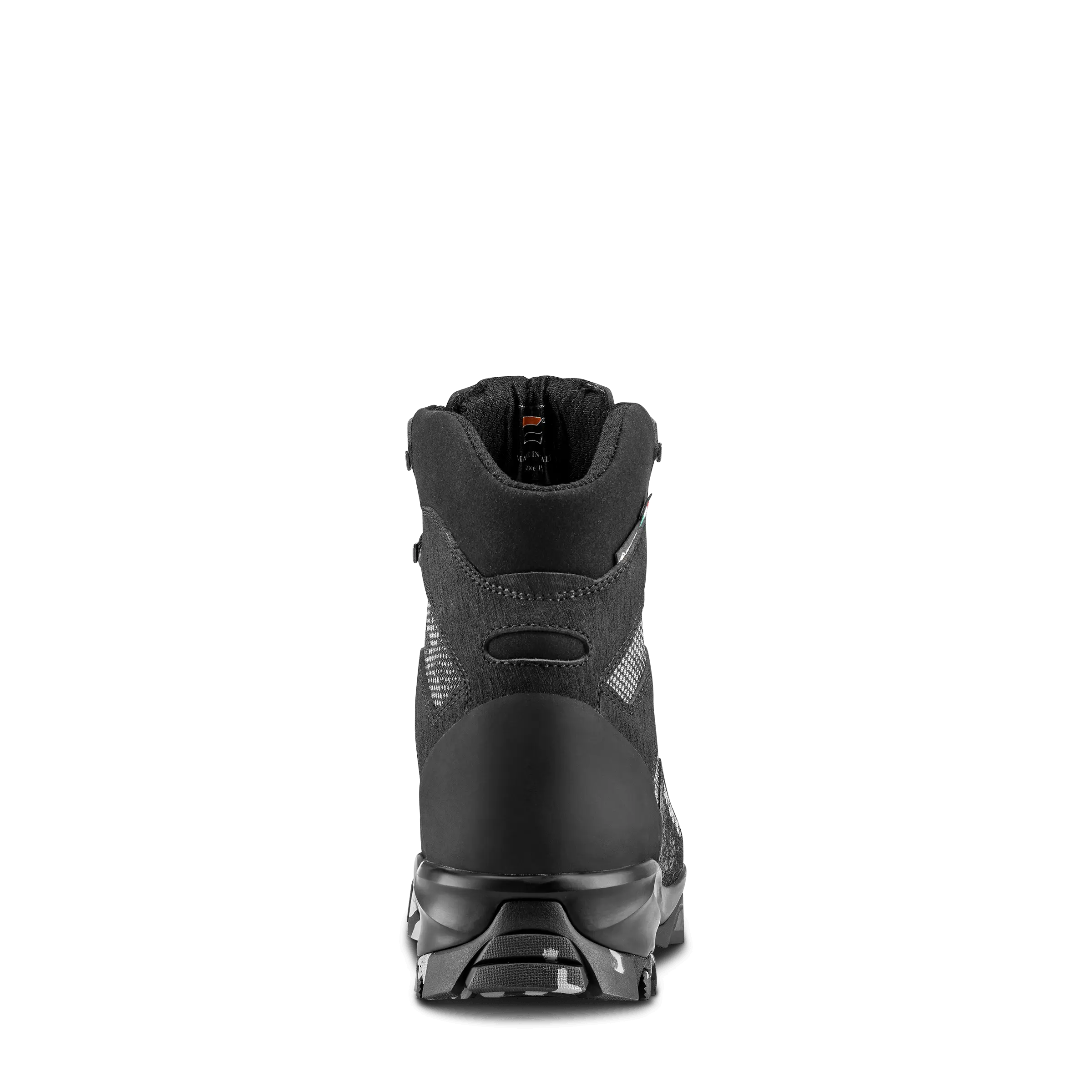 Black hiking boot on a white background