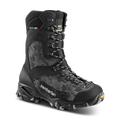 Black hiking boot with visible Zamberlan branding on a black background