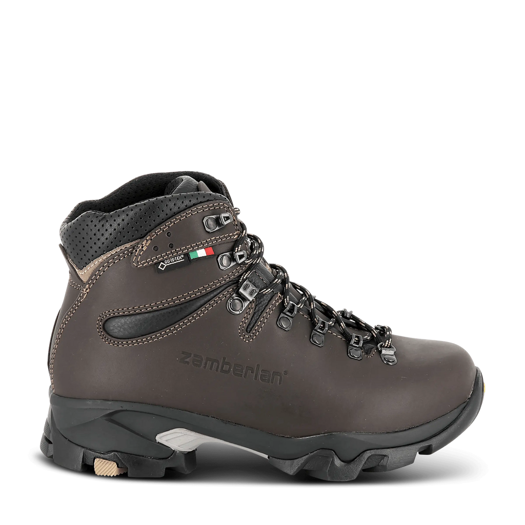 Brown hiking boot with visible brand logo on a white background