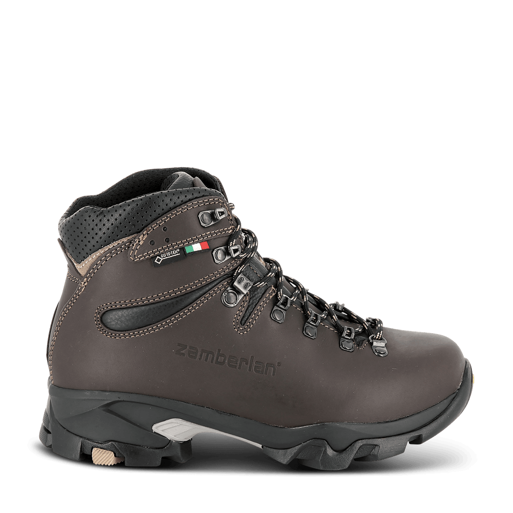 Brown hiking boot with visible brand logo on a white background