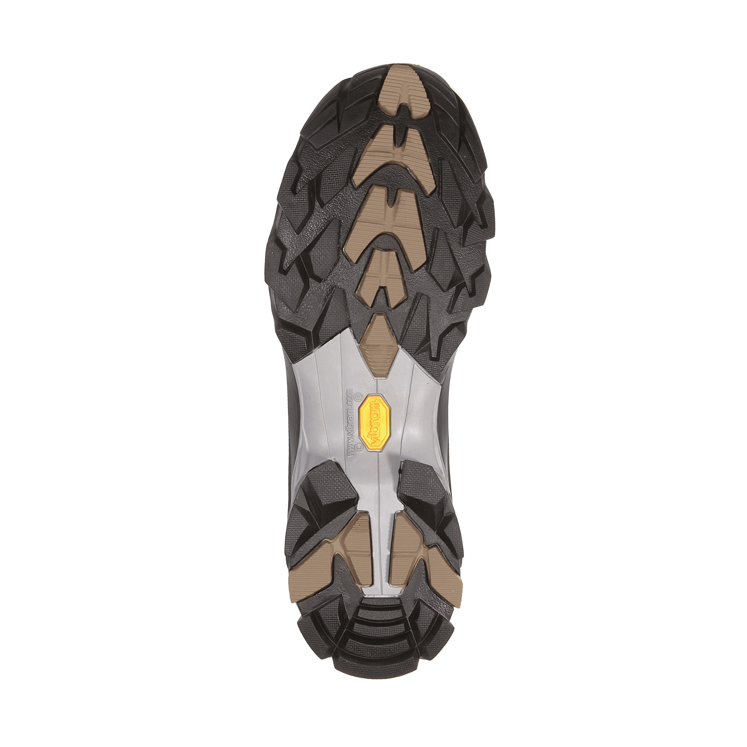 Close-up of a shoe sole with tread pattern and sole material on a white background