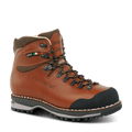Brown hiking boot with black sole on a white background