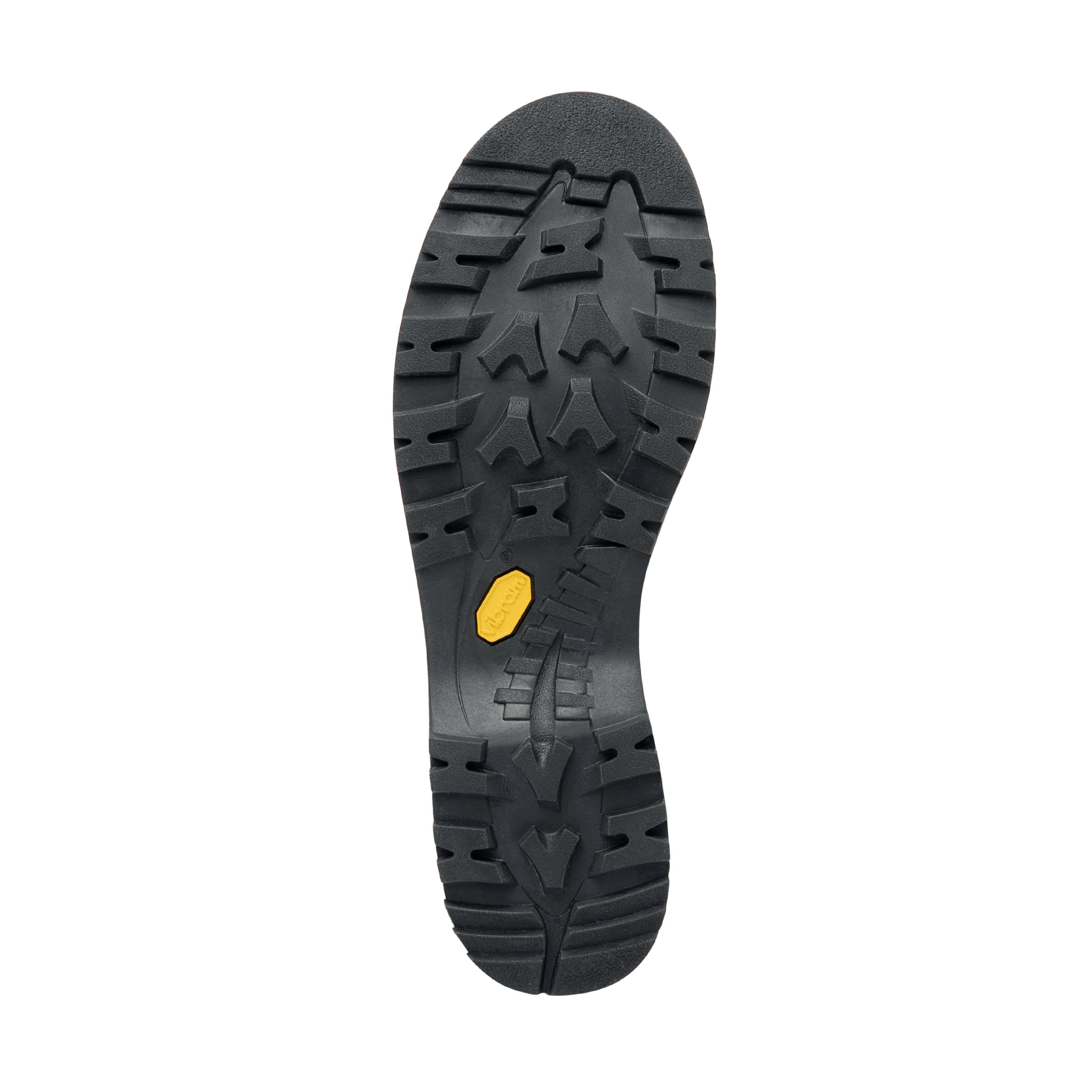 Black sole of a shoe with a yellow dot on a white background