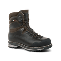 Brown hiking boot with visible brand logo on a transparent background