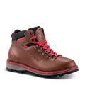 Brown hiking boot with red laces on a transparent background