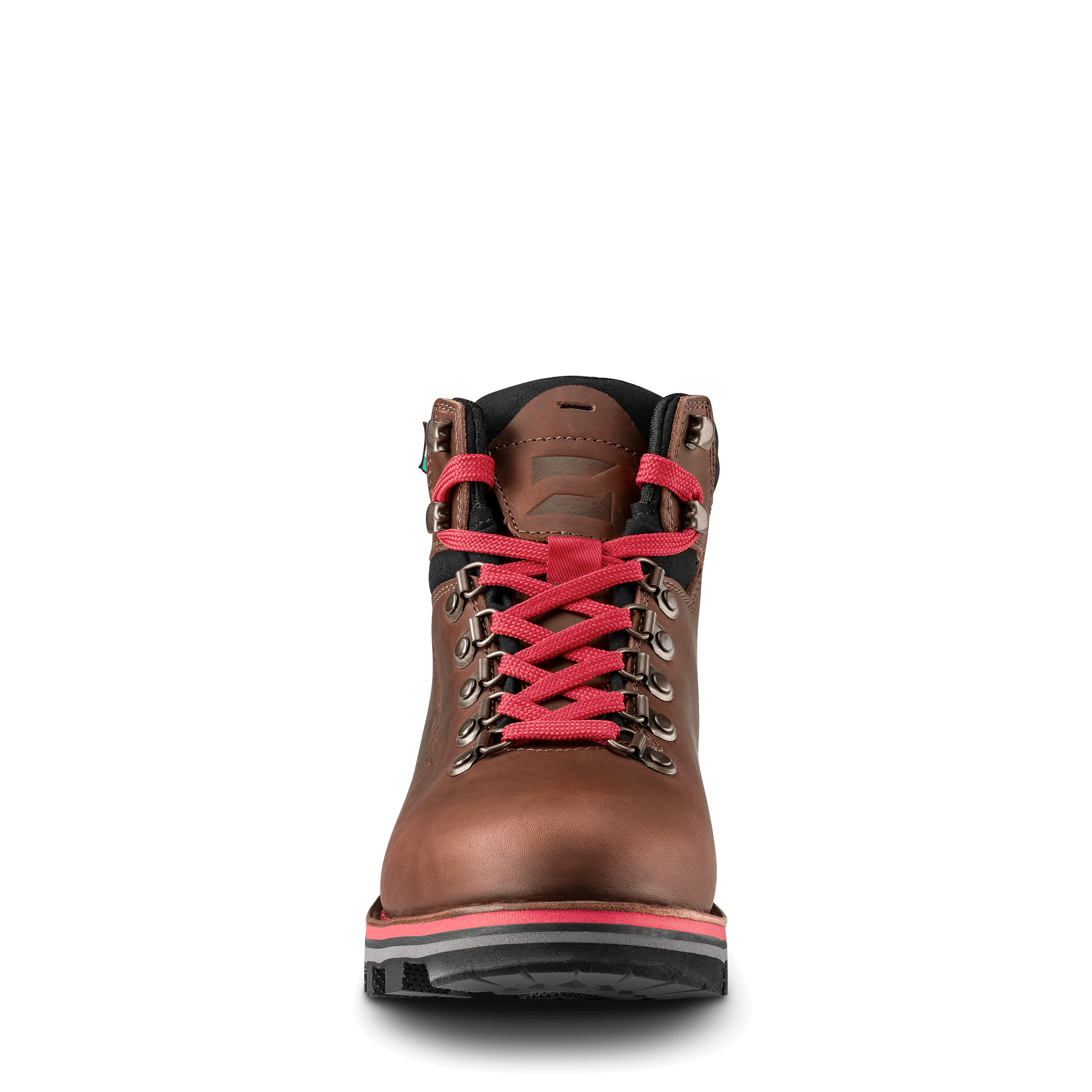 Brown boot with red laces on a black background