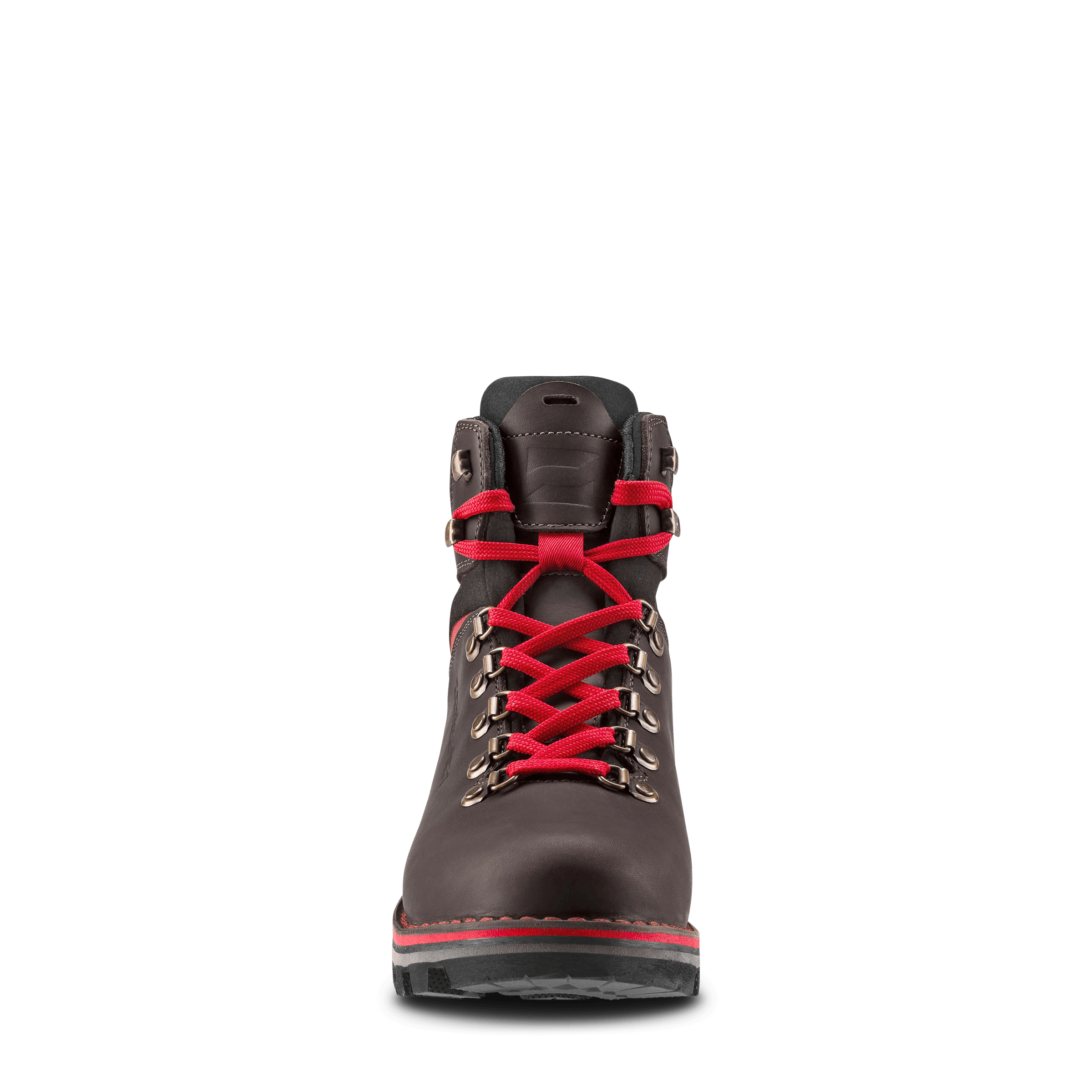 Black boot with red laces on a white background
